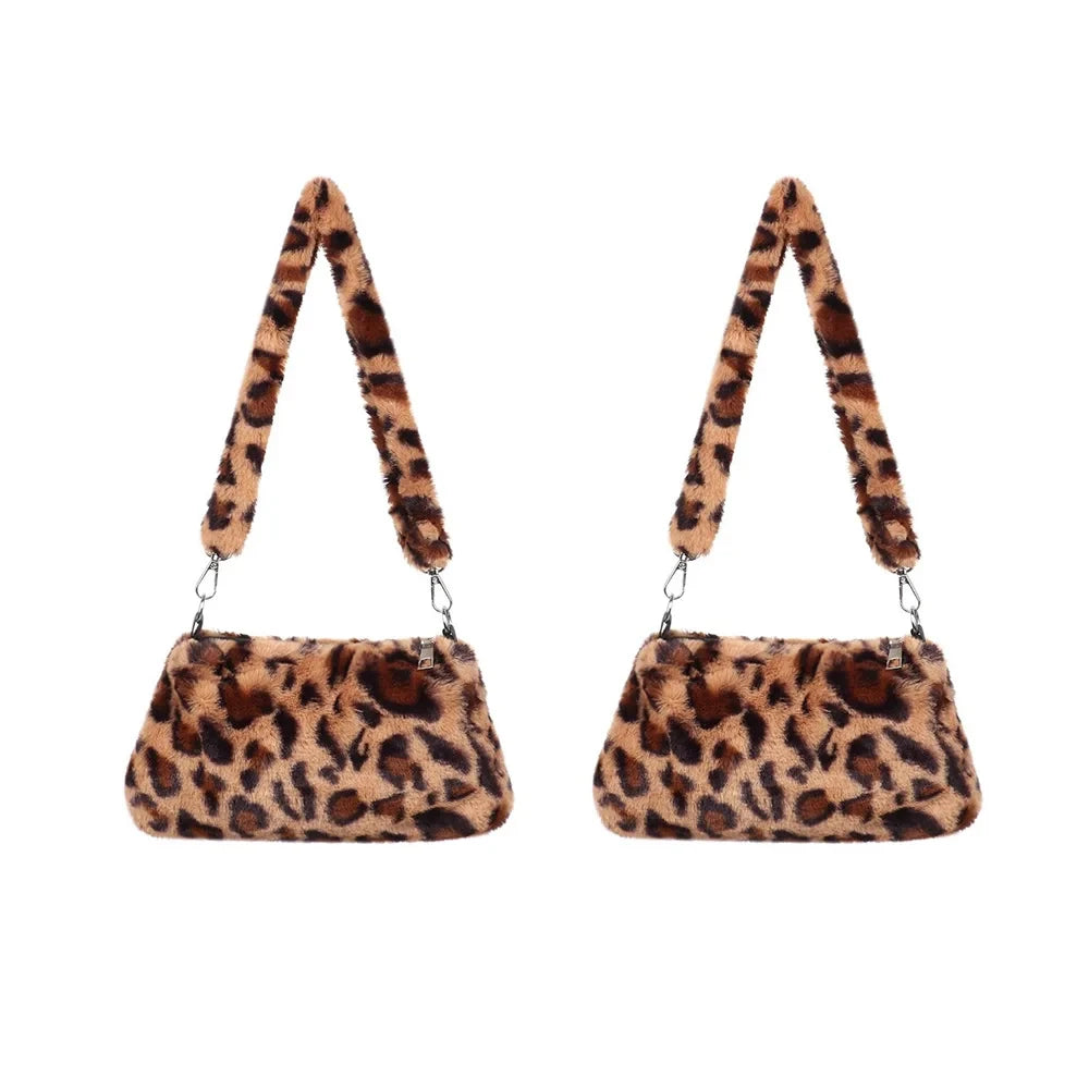 Leopard Plush Shoulder Bag